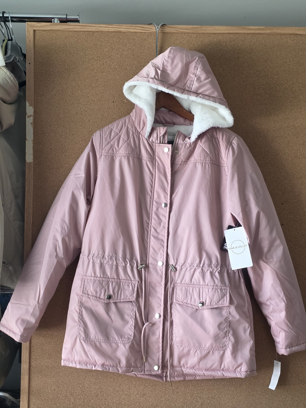 Vine & Valley Pink Quilted Hooded Anorak Jacket Coat NWT Large